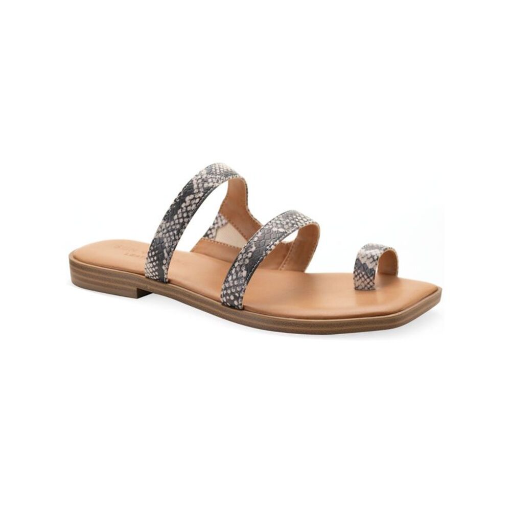 SUN STONE Womens Beige Snake Sandyl Square Toe Slip On Leather Thong Sandals 7 M